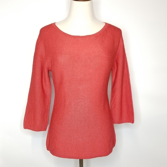 Ann Taylor Red Medium Ribbed Scoop Neck 3/4 Sleeve Knit Casual Work Sweater  Top - Picture 1 of 11